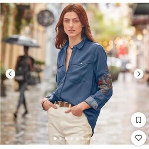 Sundance Blue Embroidered Sleeve Button-Front Shirt